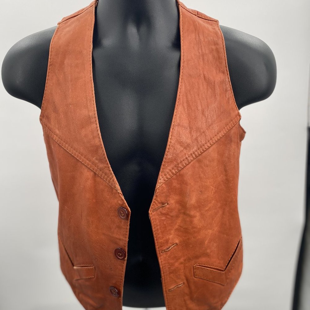 Vintage 1970s Chess King Rust Colored Men's S Leather Vest Unisex